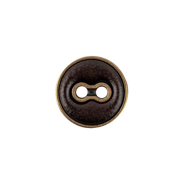Italian Seal Brown and Brass Metal and Leatherette Button - 24L/15mm