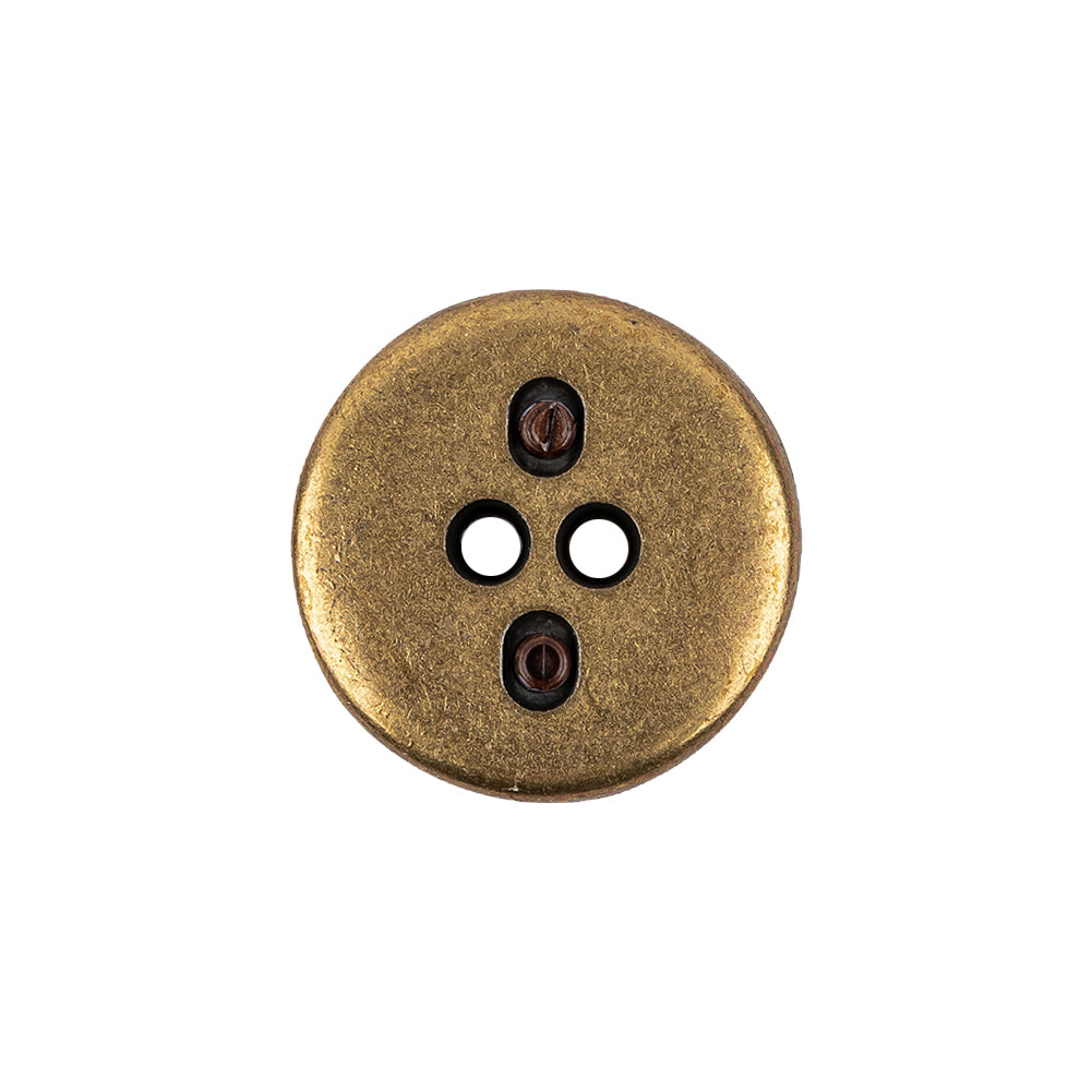 Italian Seal Brown and Brass Metal and Leatherette Button - 32L/20mm Detail