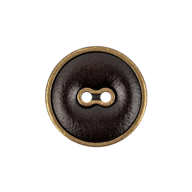 Italian Seal Brown and Brass Metal and Leatherette Button - 36L/23mm
