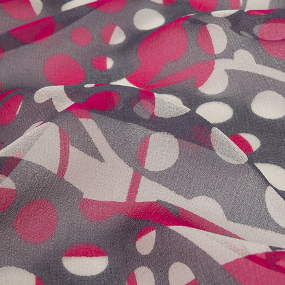 Fuchsia, Gray and White Circles and Stripes Silk Chiffon Detail
