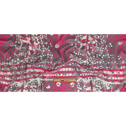 Fuchsia, Gray and White Circles and Stripes Silk Chiffon Full