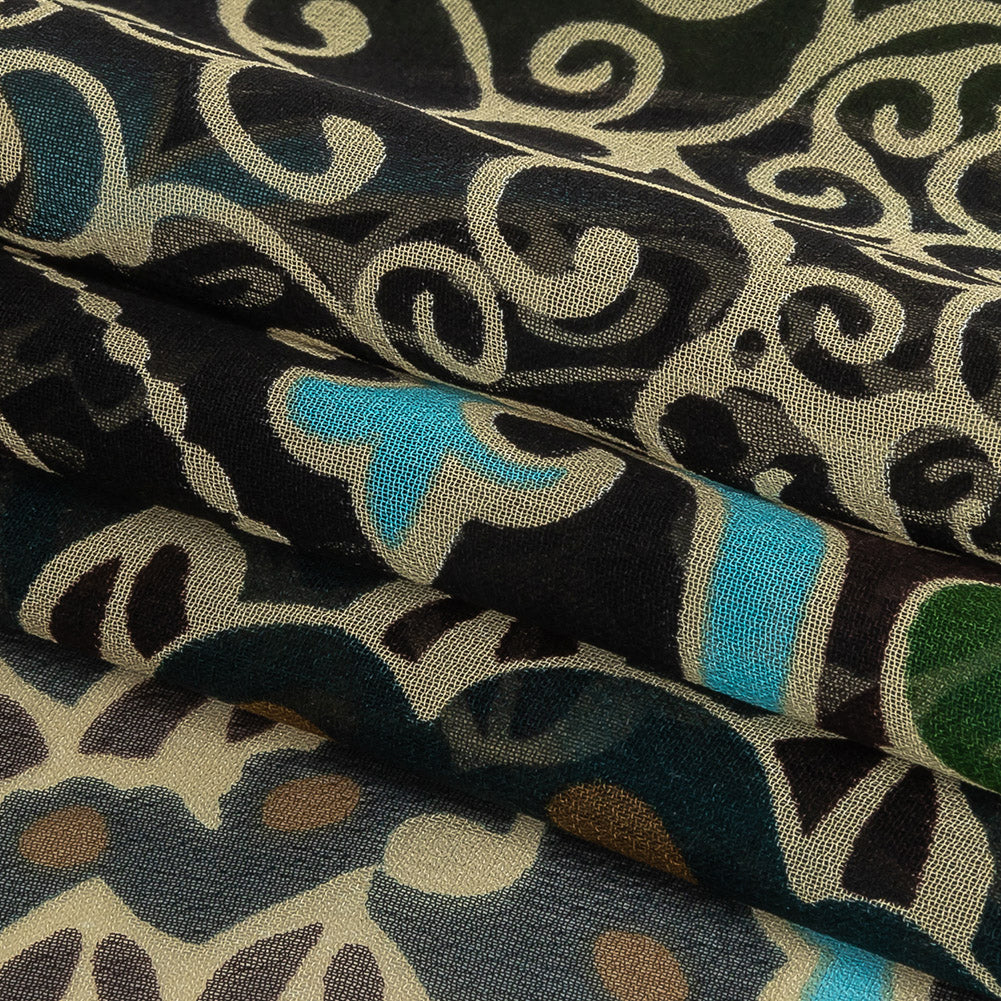 Blue, Green and Brown Classical Abstractions Silk Chiffon Folded