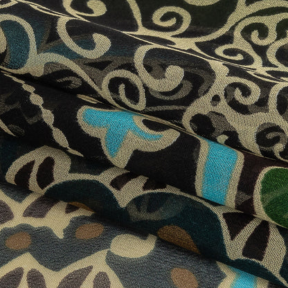 Blue, Green and Brown Classical Abstractions Silk Chiffon Folded