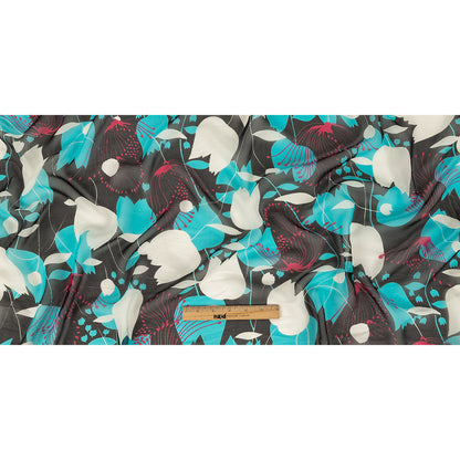 Turquoise, Black and Pink Tulips Silk Chiffon Folded