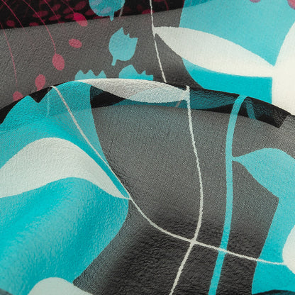 Turquoise, Black and Pink Tulips Silk Chiffon Full