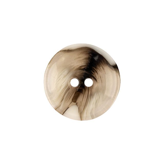 Italian Transparent, Black and Lily White Abstract Swirls Narrow Rimmed Plastic Button - 32L/20mm