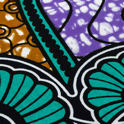 Teal, Gold and Purple Spirals and Abstract Cotton Supreme Super Wax African Print Detail