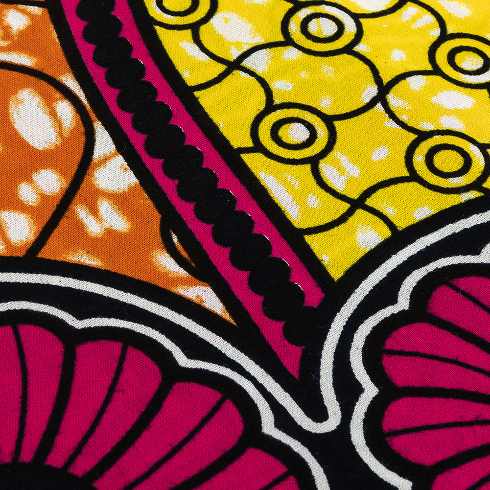 Pink, Lemon and Orange Spirals and Abstract Cotton Supreme Super Wax African Print Detail