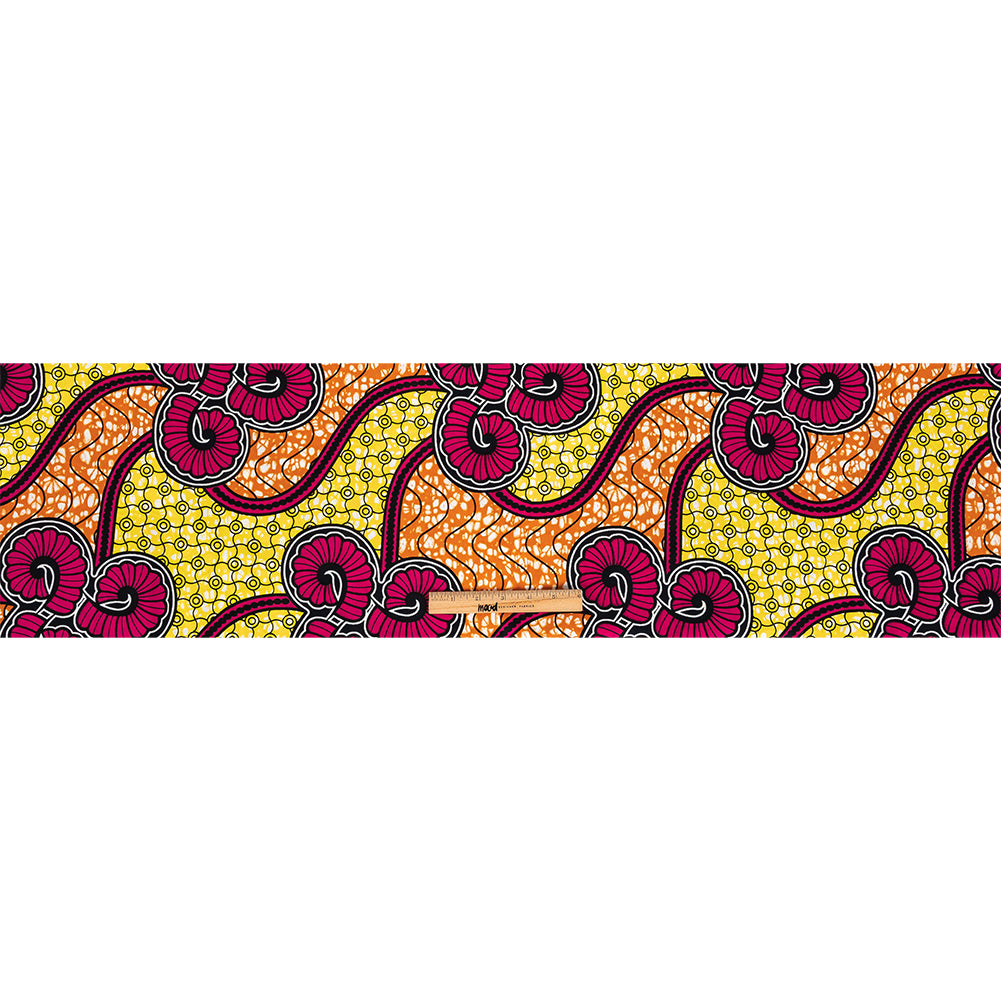 Pink, Lemon and Orange Spirals and Abstract Cotton Supreme Super Wax African Print Full