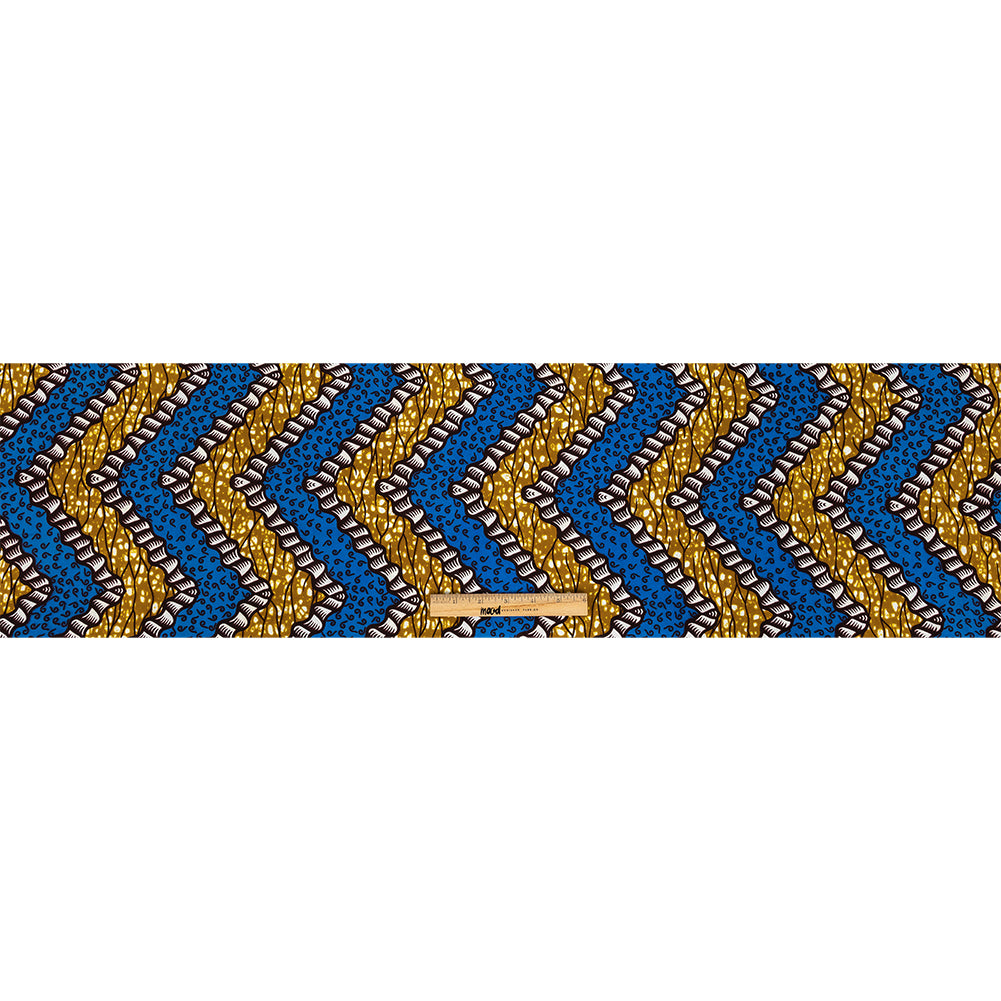 Blue, Dark Yellow and Brown Wavy Zig Zags Cotton Supreme Wax African Print Full
