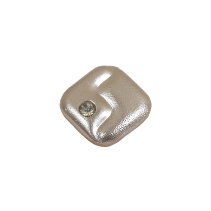 Vintage Pearl Finished Shank Back Square Glass Button with Rhinestone - 30L/19mm Folded