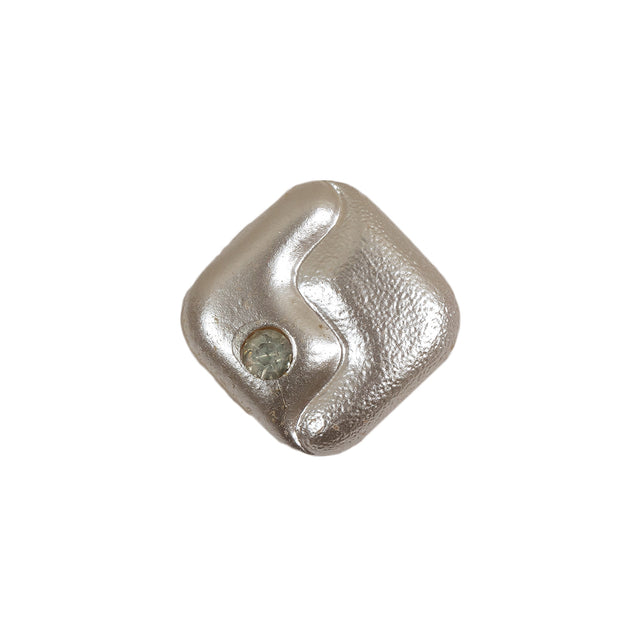 Vintage Pearl Finished Shank Back Square Glass Button with Rhinestone - 30L/19mm