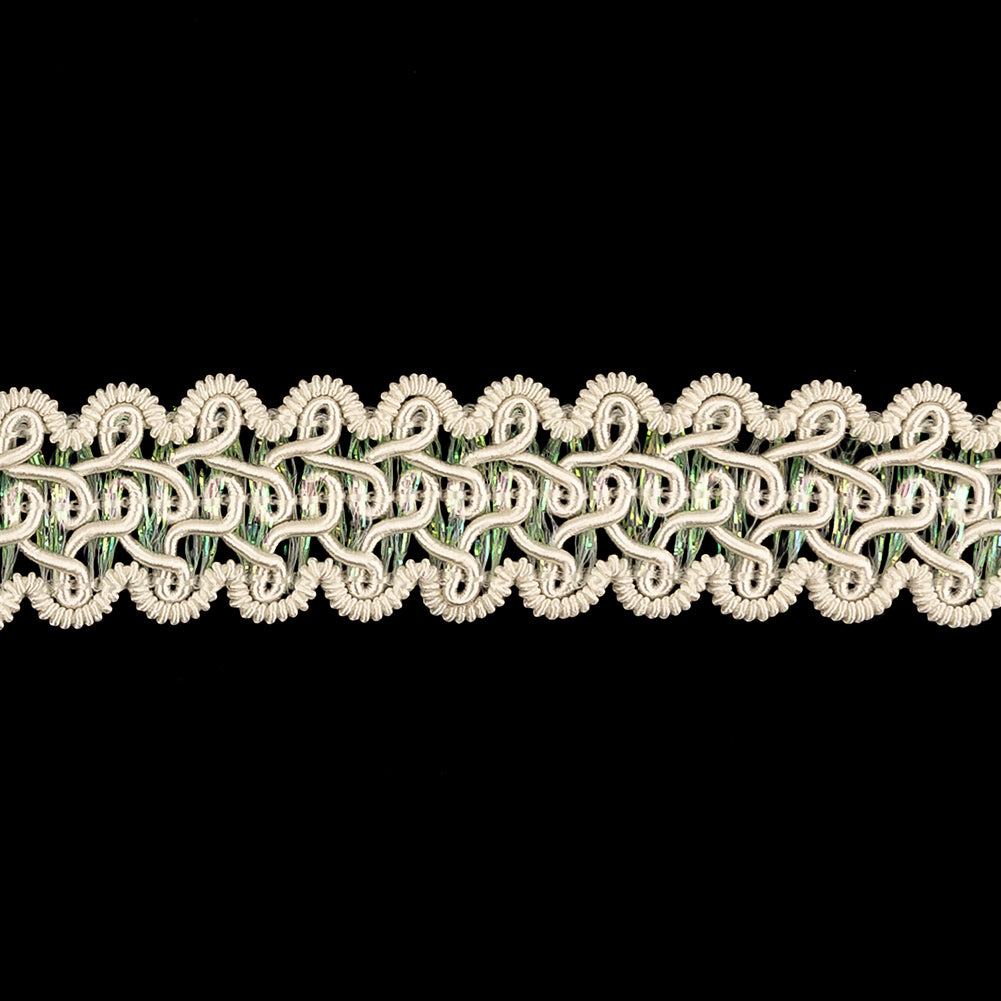 Ivory and Iridescent Gimp Braided Trim - 0.875" Detail