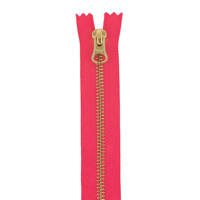 YKK Hot Pink Metal Closed Bottom Zipper with Gold Teeth - 11"