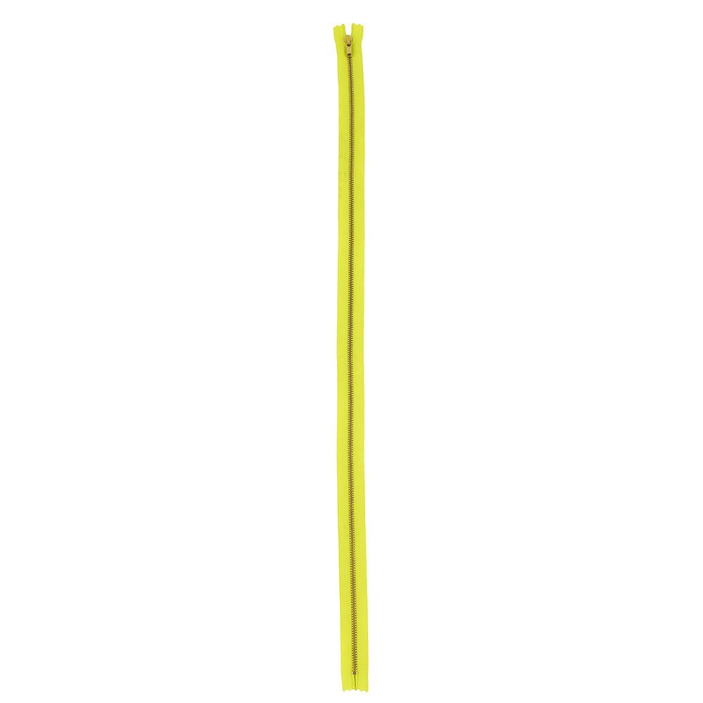 YKK Safety Yellow Metal Closed Bottom Zipper with Gold Teeth - 23.5" Full