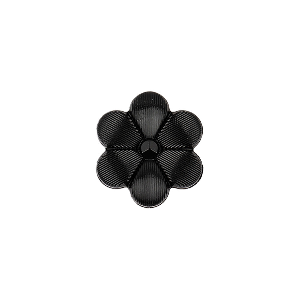 Italian Black Flower Shank Back Nylon Button - 24L/15mm