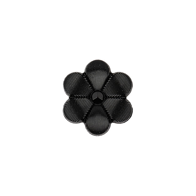 Italian Black Flower Shank Back Nylon Button - 24L/15mm