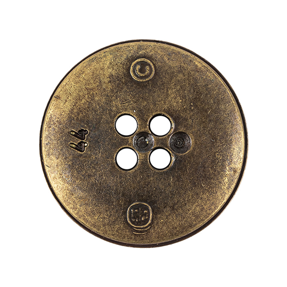Italian Golden Bronze Shallow Plate 4-Hole Metal Look Coat Button - 44L/28mm Detail