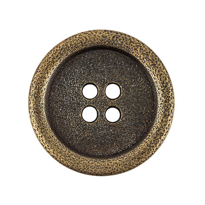 Italian Golden Bronze Shallow Plate 4-Hole Metal Look Coat Button - 44L/28mm