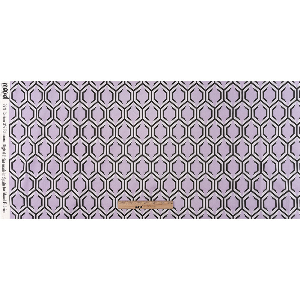 Stretch Cotton Sateen - Pale Lavender Honeycomb Geometric - Sweet as Honey Print - Mood Exclusive Wisteria Collection Full