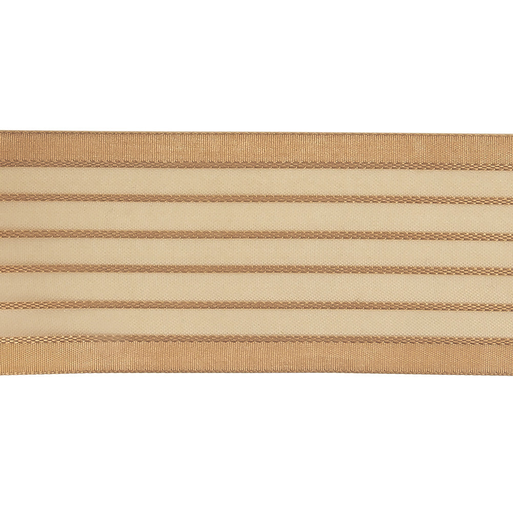 Tan Striped Sheer Ribbon with Opaque Borders - 1.5" Detail