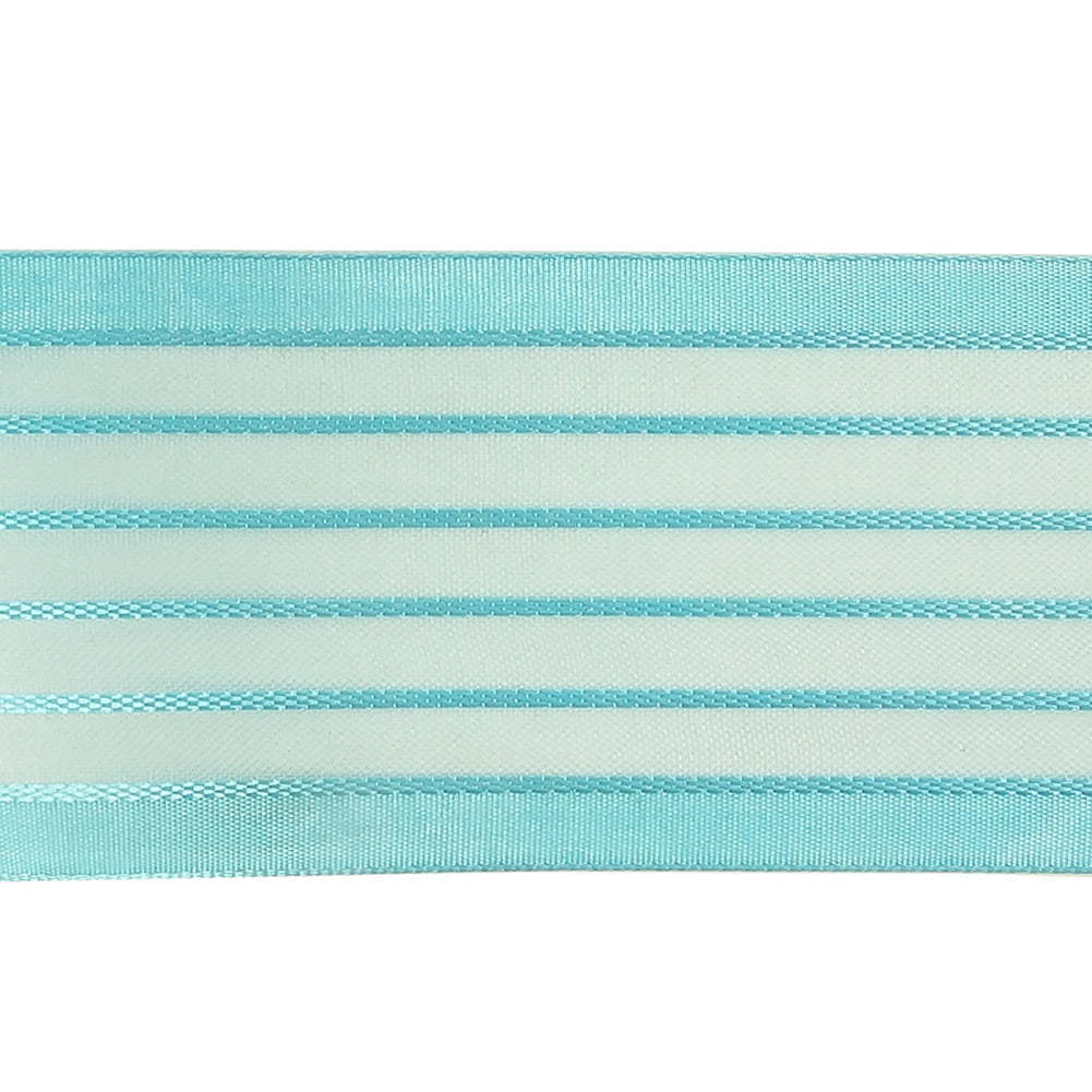 Turquoise Striped Sheer Ribbon with Opaque Borders - 1.5" Detail