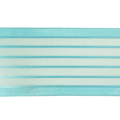 Turquoise Striped Sheer Ribbon with Opaque Borders - 1.5" Detail