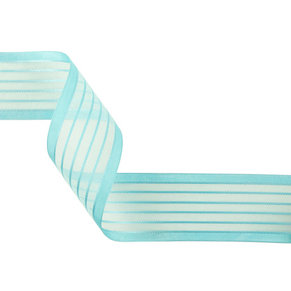 Turquoise Striped Sheer Ribbon with Opaque Borders - 1.5"