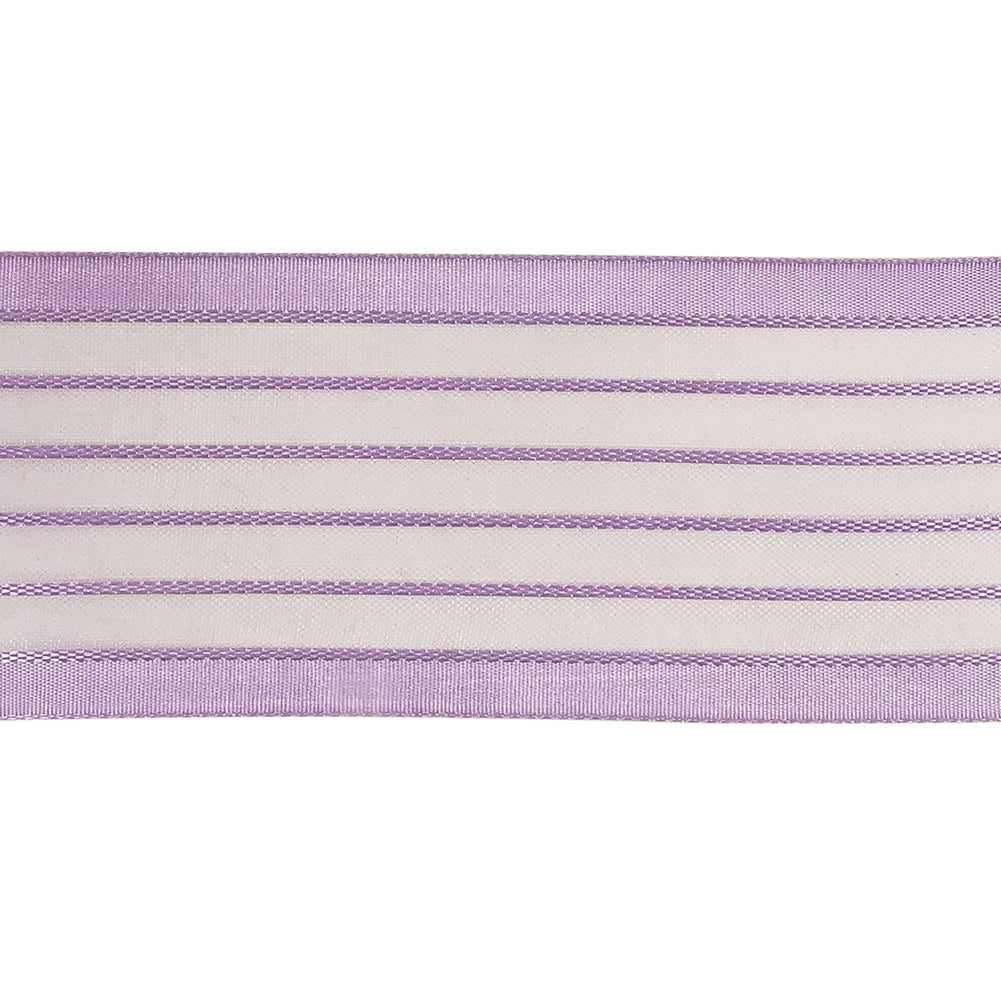 Lavendula Striped Sheer Ribbon with Opaque Borders - 1.5" Detail