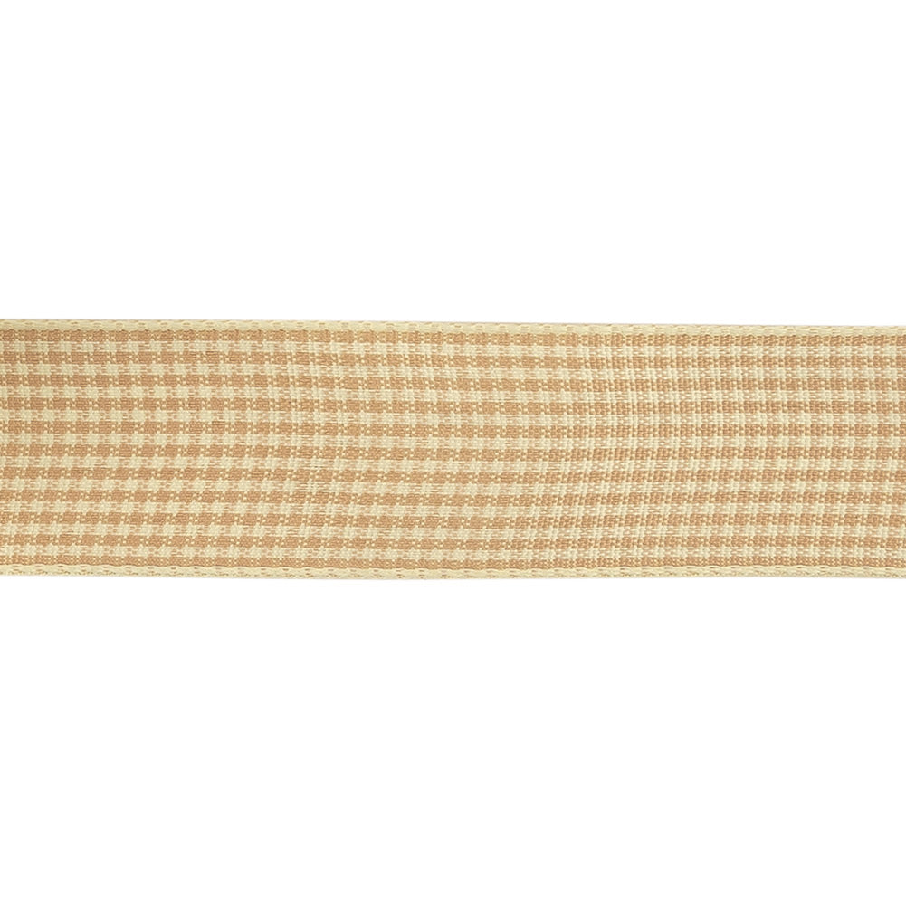 Beige and Angora Houndstooth Check Woven Ribbon - 1" Detail