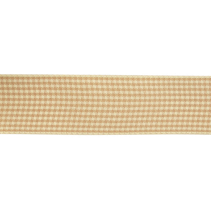 Beige and Angora Houndstooth Check Woven Ribbon - 1" Detail