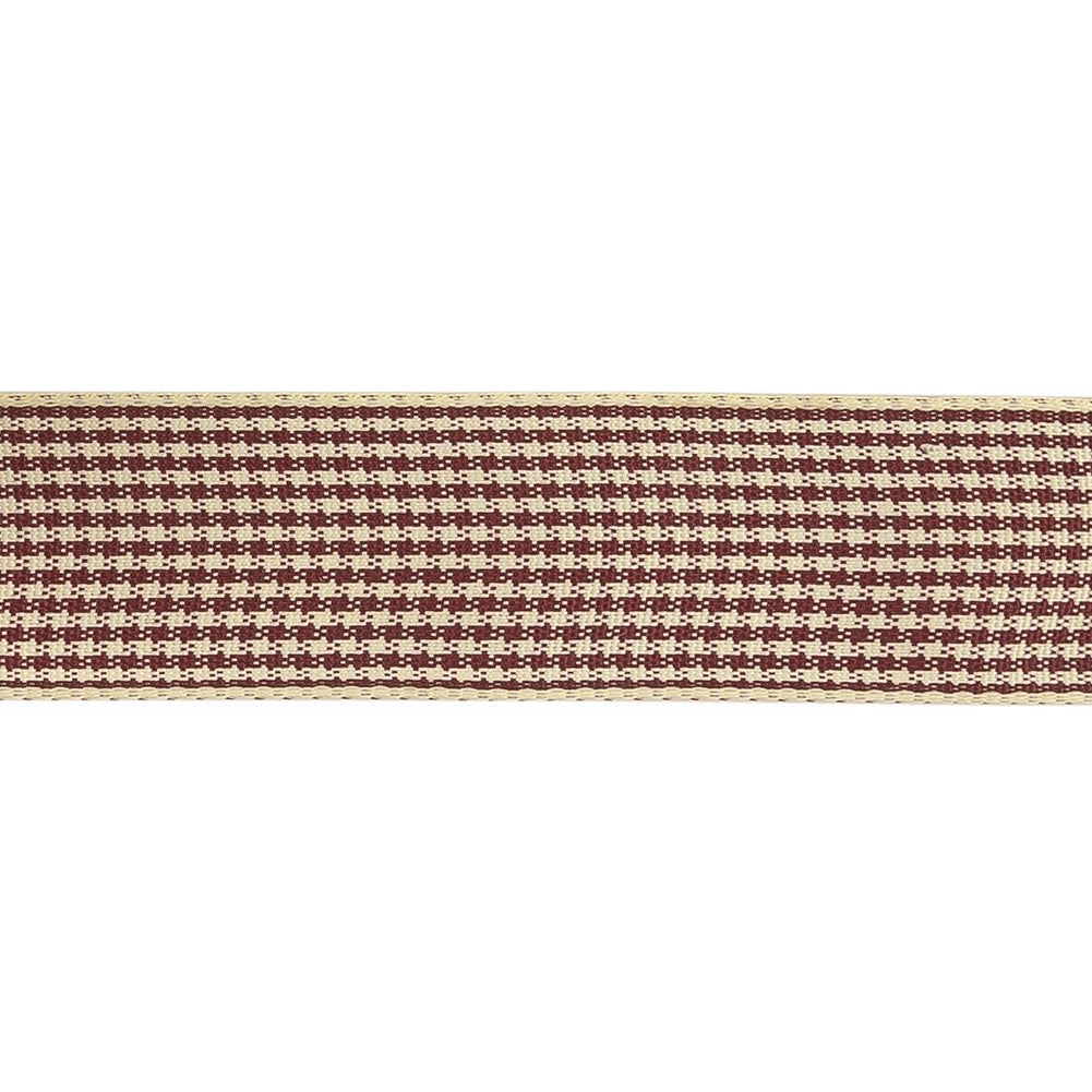 Wine and Cream Houndstooth Check Woven Ribbon - 1" Detail