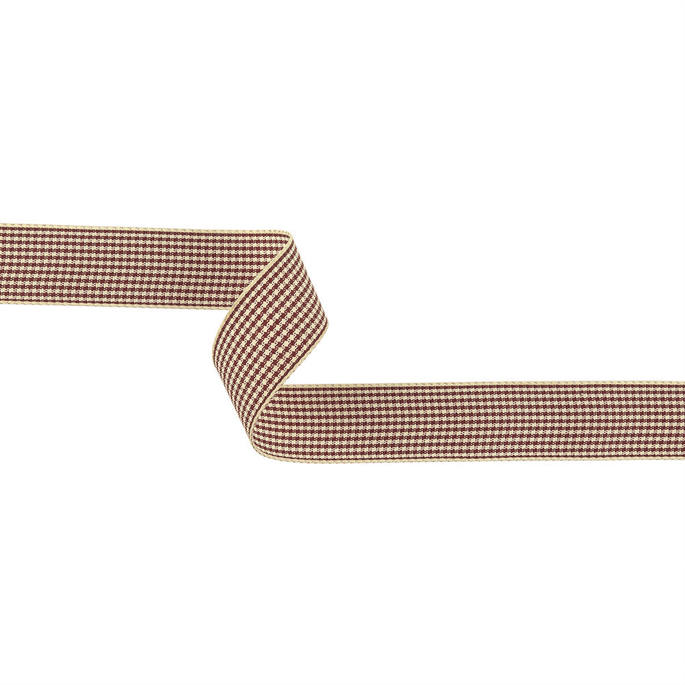 Wine and Cream Houndstooth Check Woven Ribbon - 1"
