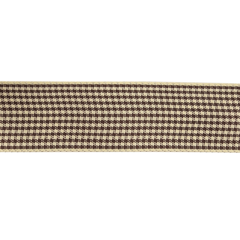Brown and Cream Houndstooth Check Woven Ribbon - 1" Detail