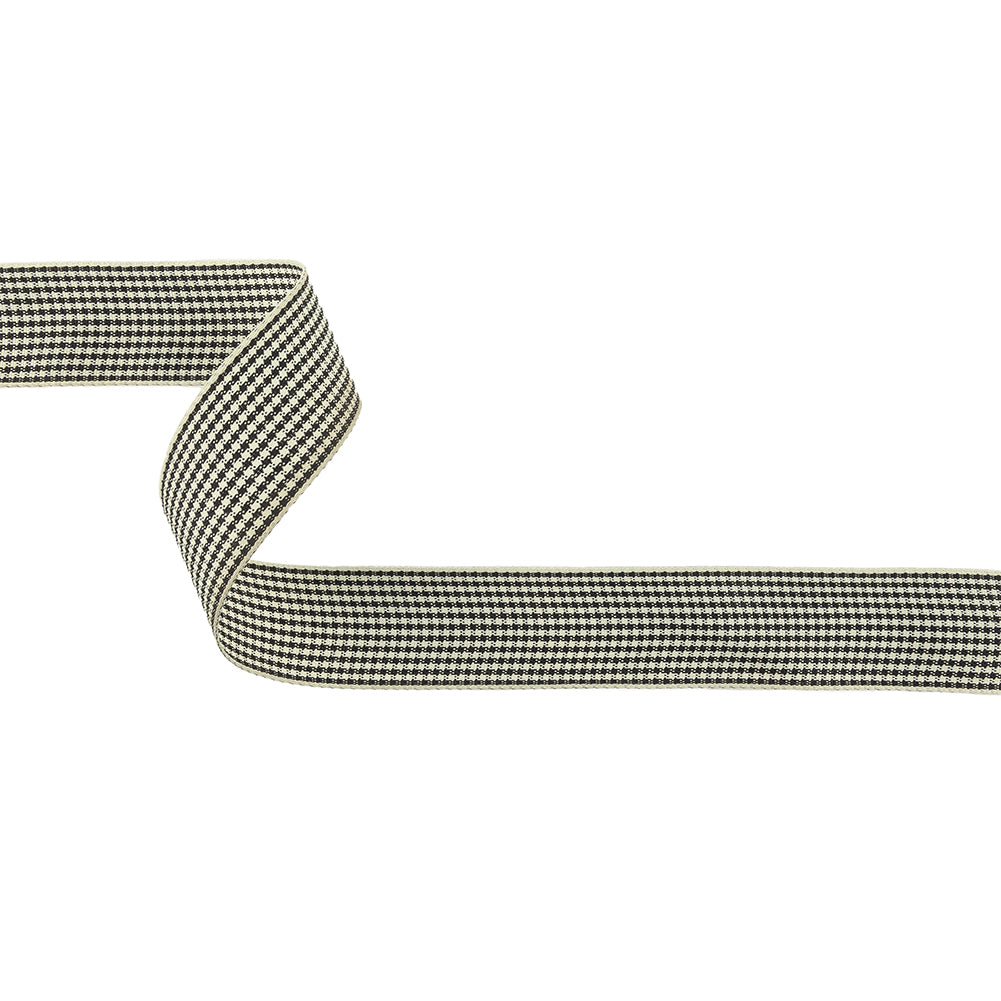 Black and Cream Houndstooth Check Woven Ribbon - 1"