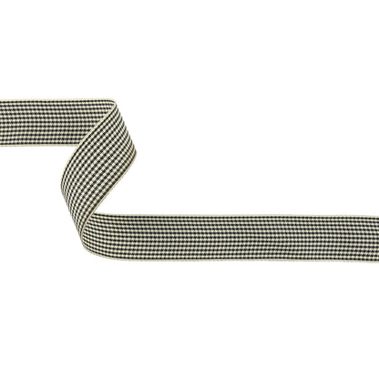 Black and Cream Houndstooth Check Woven Ribbon - 1"