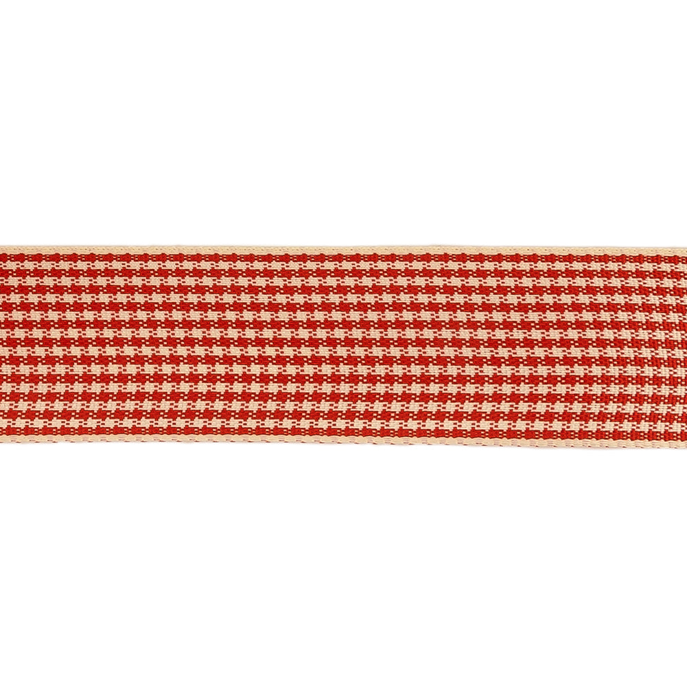 Red and Cream Houndstooth Check Woven Ribbon - 1" Detail