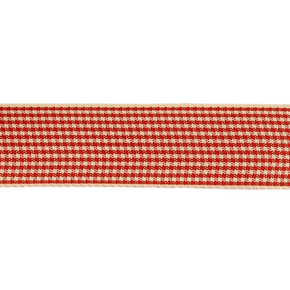 Red and Cream Houndstooth Check Woven Ribbon - 1" Detail