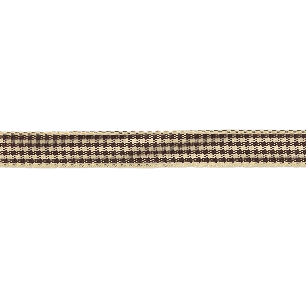 Brown and Cream Houndstooth Check Woven Ribbon - 0.375" Detail