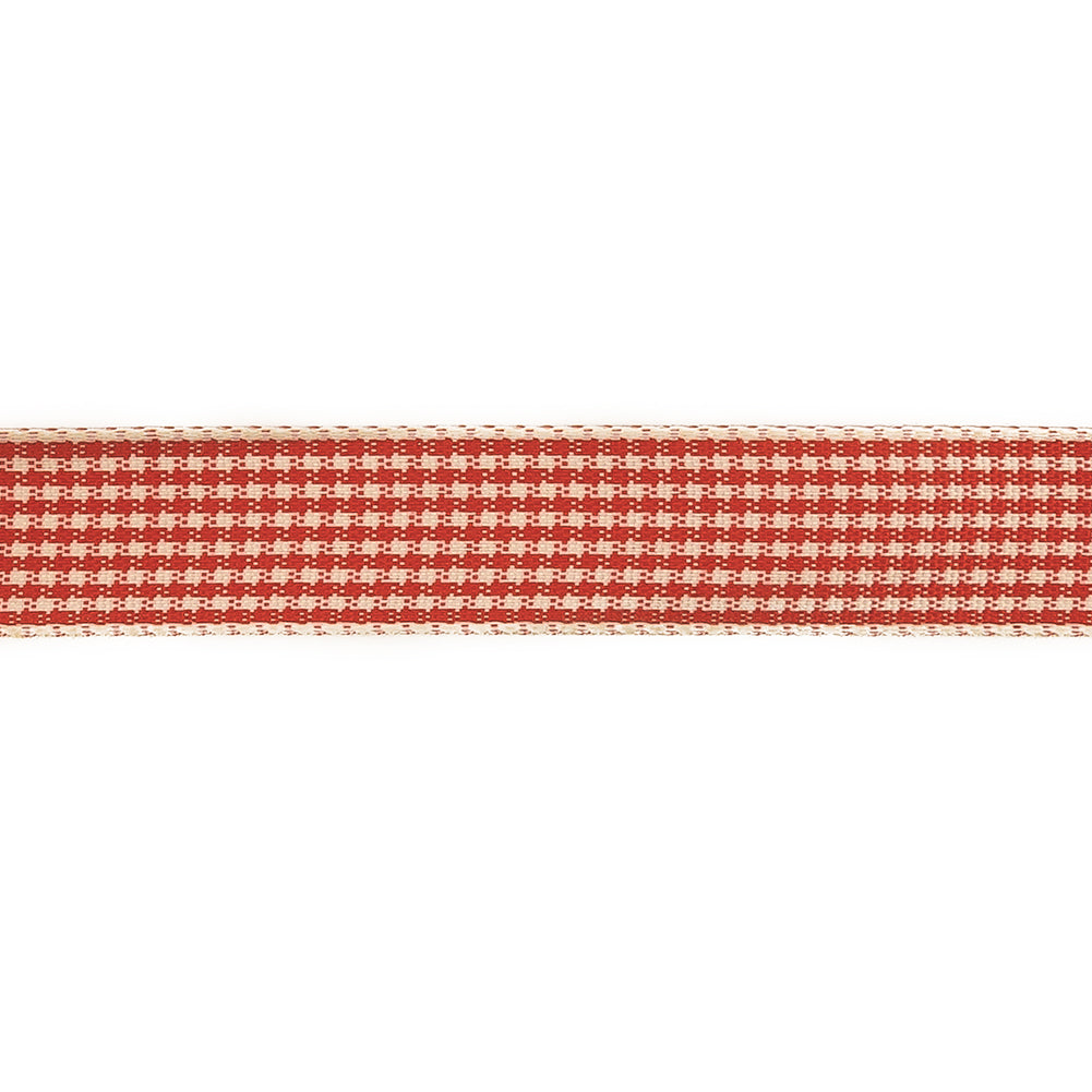 Red and Cream Houndstooth Check Woven Ribbon - 0.625" Detail