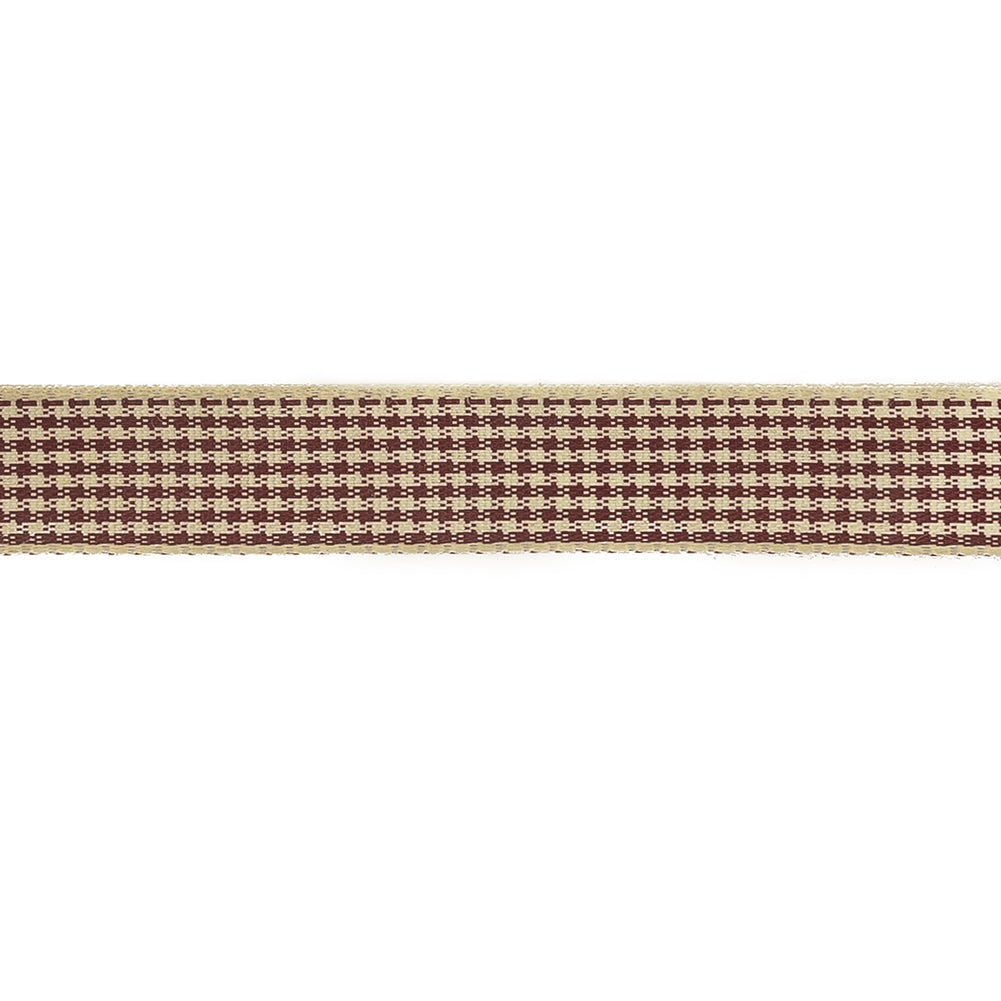 Wine and Cream Houndstooth Check Woven Ribbon - 0.625" Detail