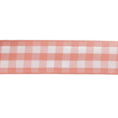 Rose and Bright White Gingham Woven Ribbon - 1" Detail