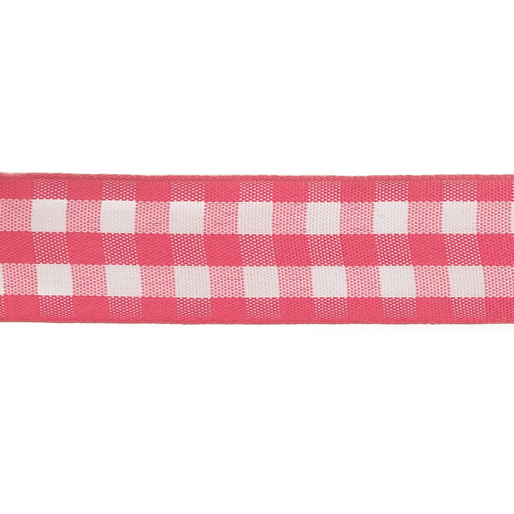 Fuchsia and Bright White Gingham Woven Ribbon - 1" Detail