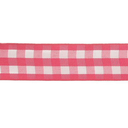 Fuchsia and Bright White Gingham Woven Ribbon - 1" Detail