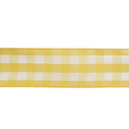 Lemon and Bright White Gingham Woven Ribbon - 1" Detail