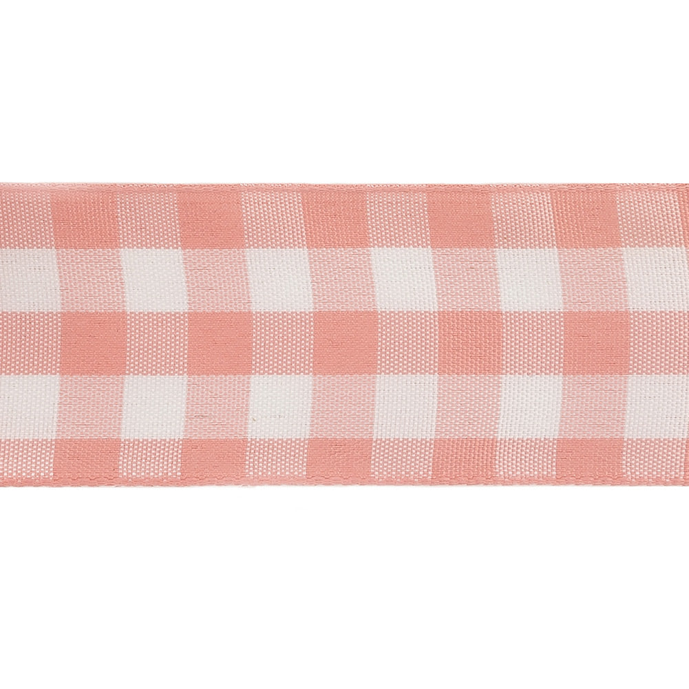 Rose and Bright White Gingham Woven Ribbon - 1.5" Detail