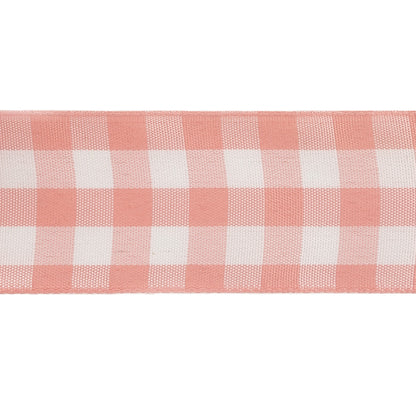 Rose and Bright White Gingham Woven Ribbon - 1.5" Detail