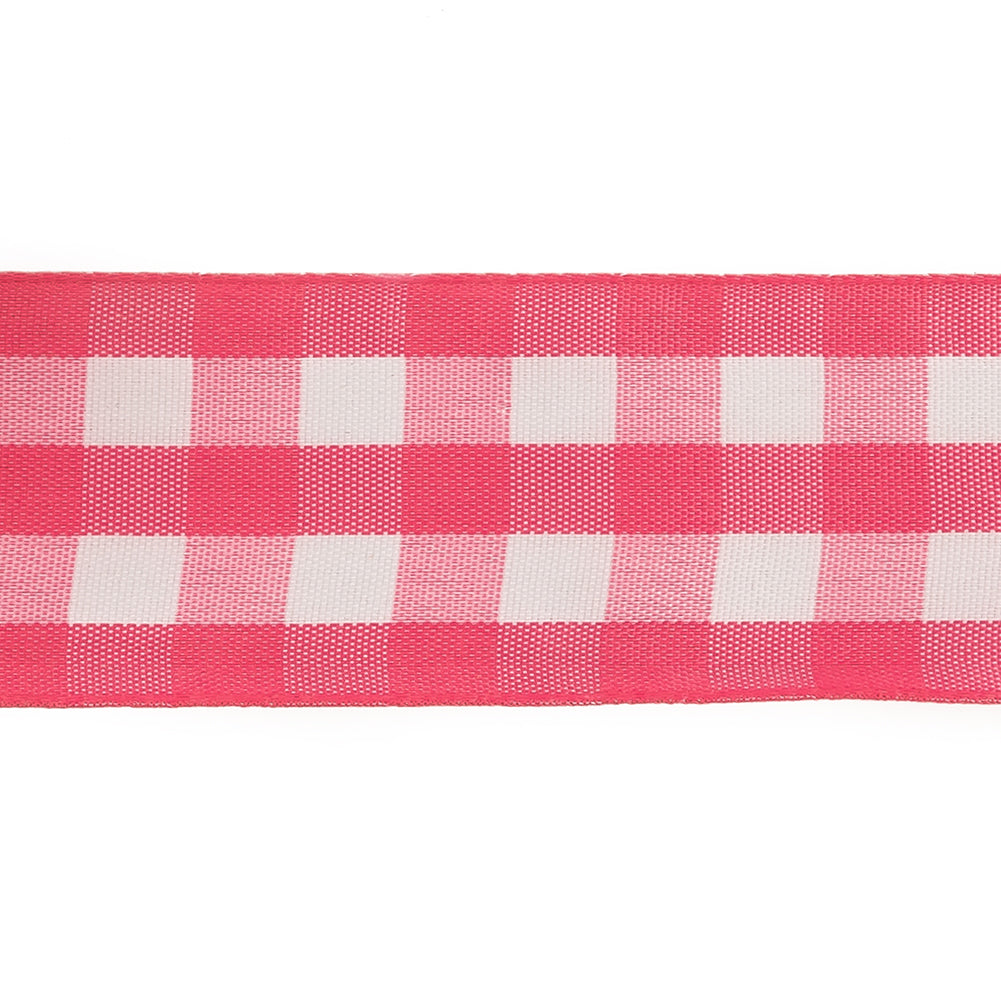 Fuchsia and Bright White Gingham Woven Ribbon - 1.5" Detail