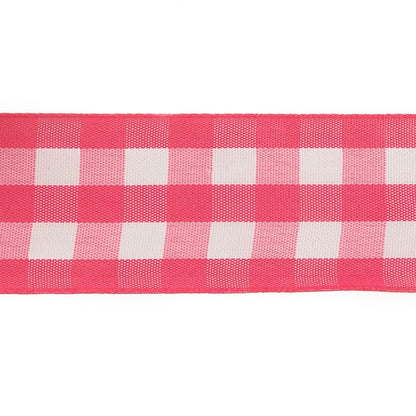 Fuchsia and Bright White Gingham Woven Ribbon - 1.5" Detail
