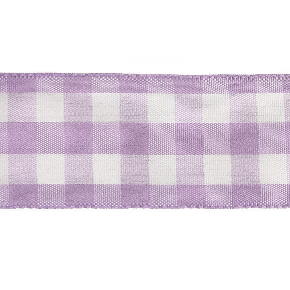 Lilac and Bright White Gingham Woven Ribbon - 1.5" Detail